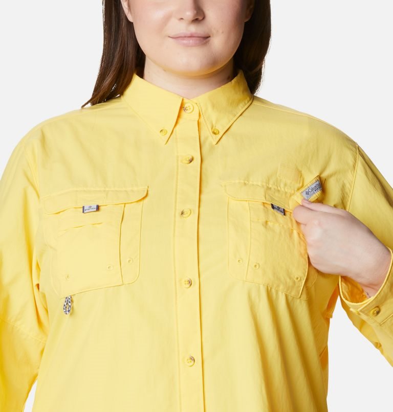 Women's Columbia PFG Bahama Long Sleeve Shirts Yellow | Plus Size CA-FL85C